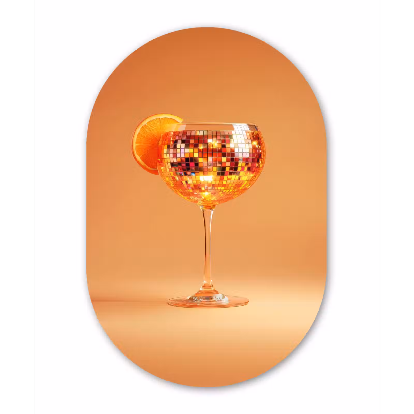 Muurovaal - Glas - Drank - Oranje - Glitter - Disco — 1