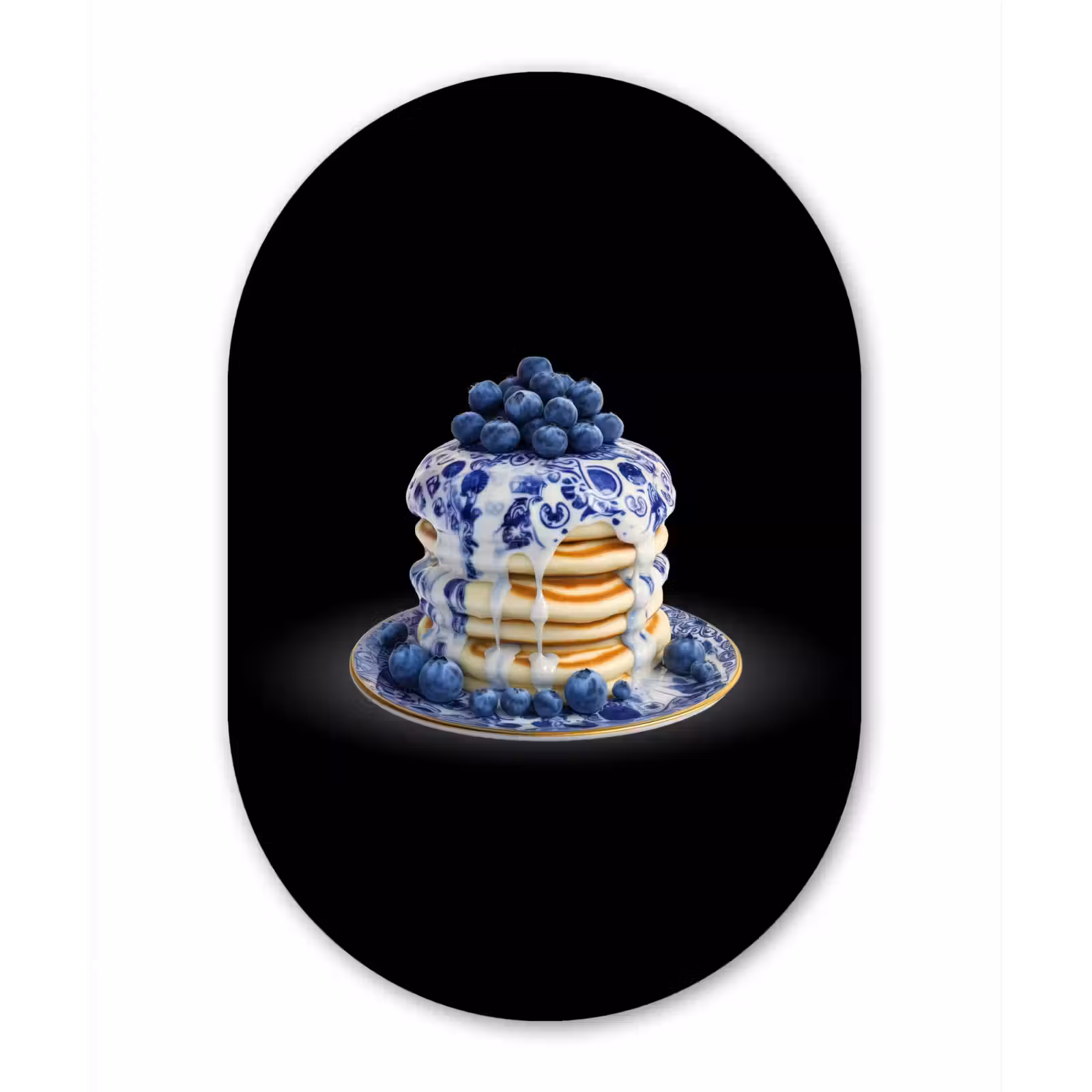 Muurovaal - Glas - Pannenkoeken - Blauwe Bessen - Bord — 1