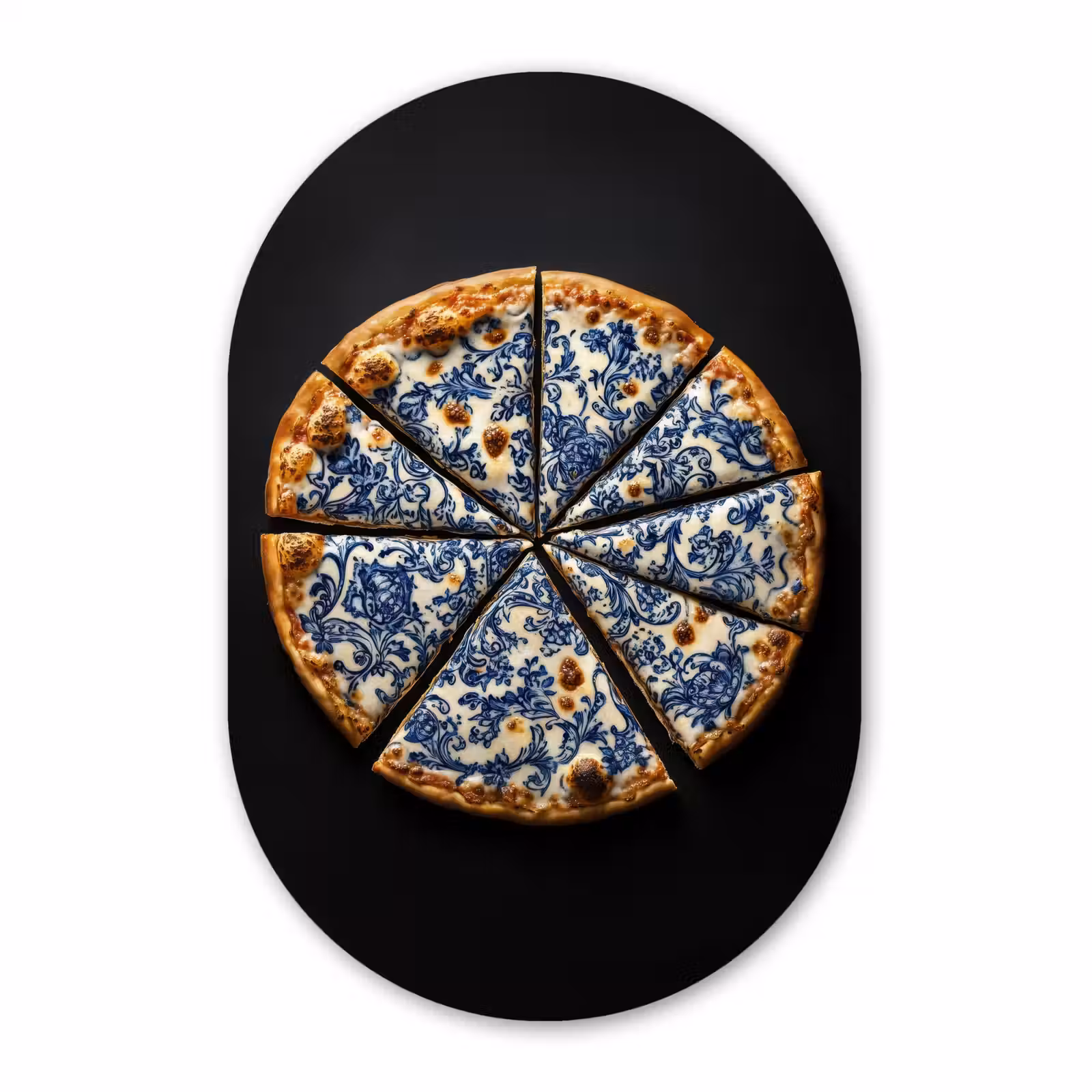 Muurovaal - Glas - Pizza - Eten - Delftsblauw — 1