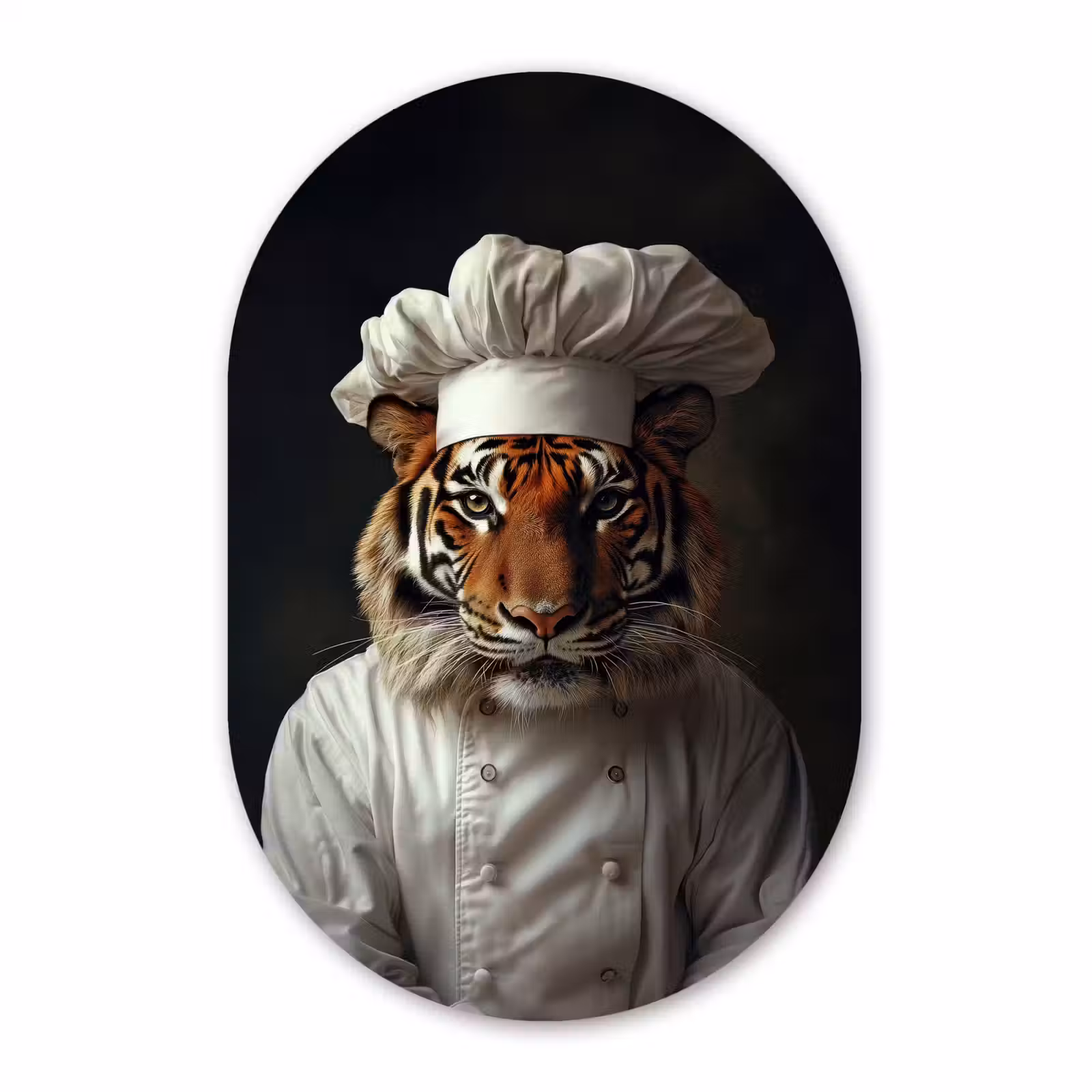 Muurovaal - Glas - Tijger - Kokskleding - Bruin — 1