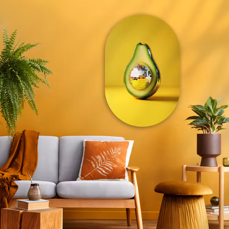 Muurovaal - Glas - Avocado - Discobal - Geel - Glitter — 3