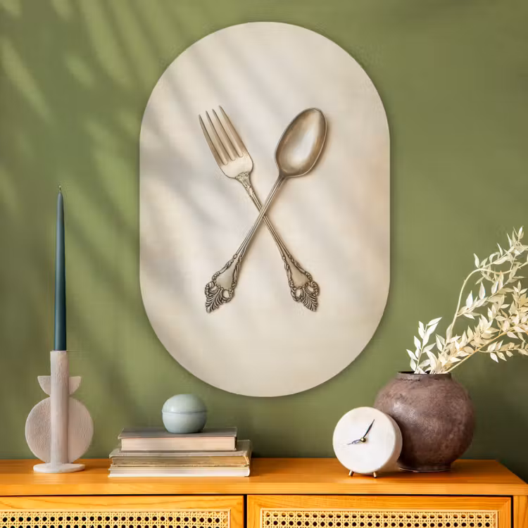 Muurovaal - Glas - Beige - Vintage - Bestek — 2