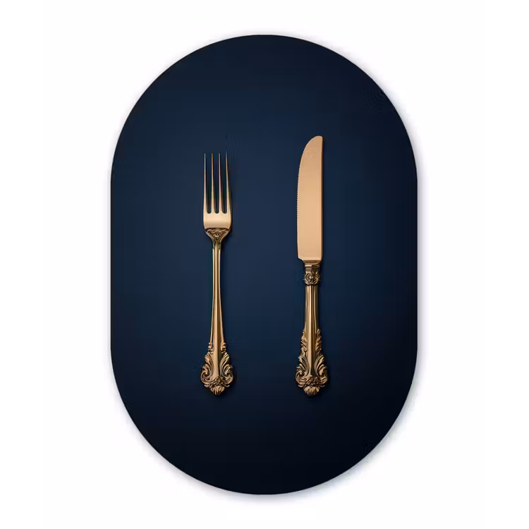 Muurovaal - Glas - Bestek - Donkerblauw - Goud — 1