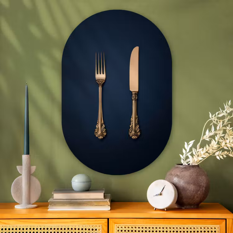 Muurovaal - Glas - Bestek - Donkerblauw - Goud — 2