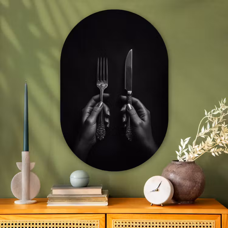 Muurovaal - Glas - Bestek - Zwart - Wit — 2