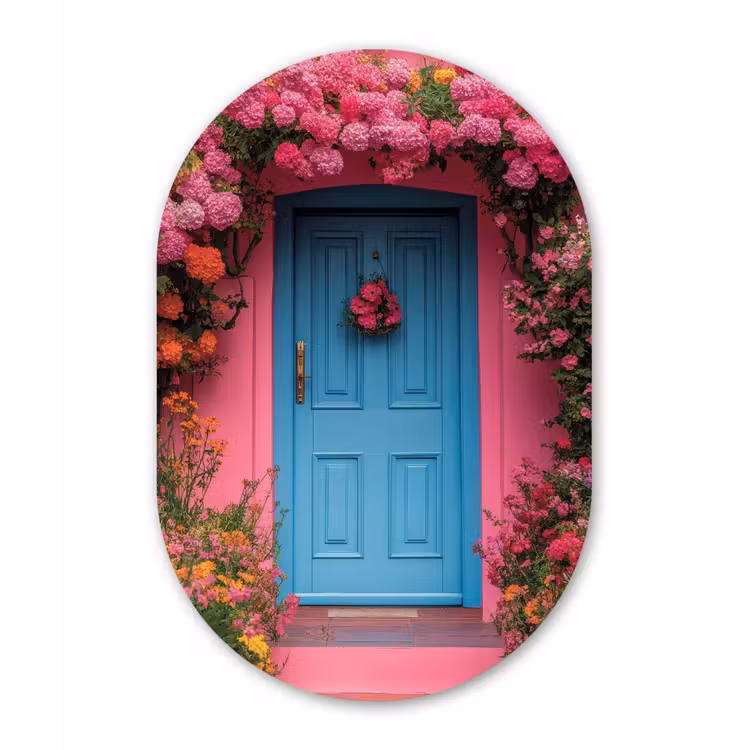 Muurovaal - Glas - Bloemen - Deur - Roze — 1