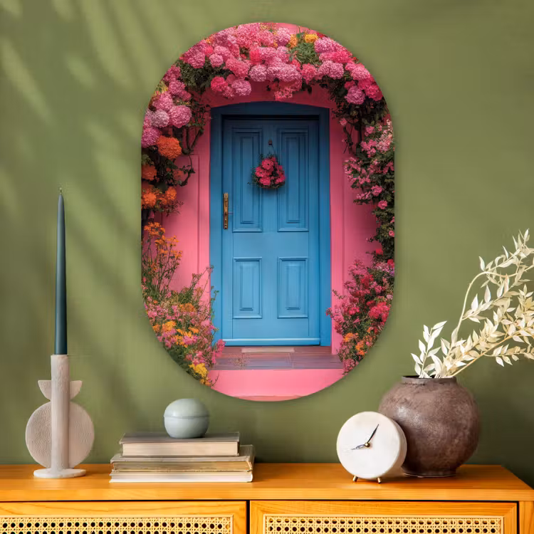 Muurovaal - Glas - Bloemen - Deur - Roze — 2