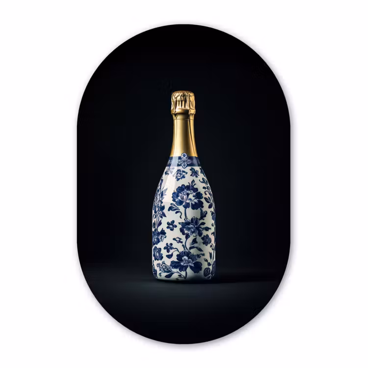 Muurovaal - Glas - Champagne - Bloemen - Goud - Chique — 1