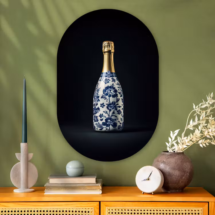 Muurovaal - Glas - Champagne - Bloemen - Goud - Chique — 2