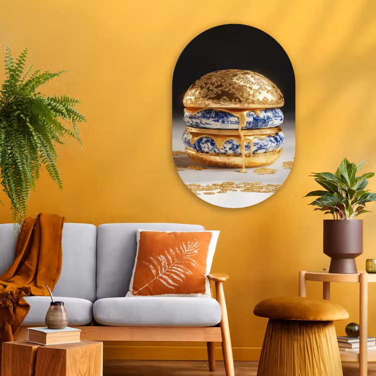 Muurovaal - Glas - Delftsblauw - Goud - Burger — 3