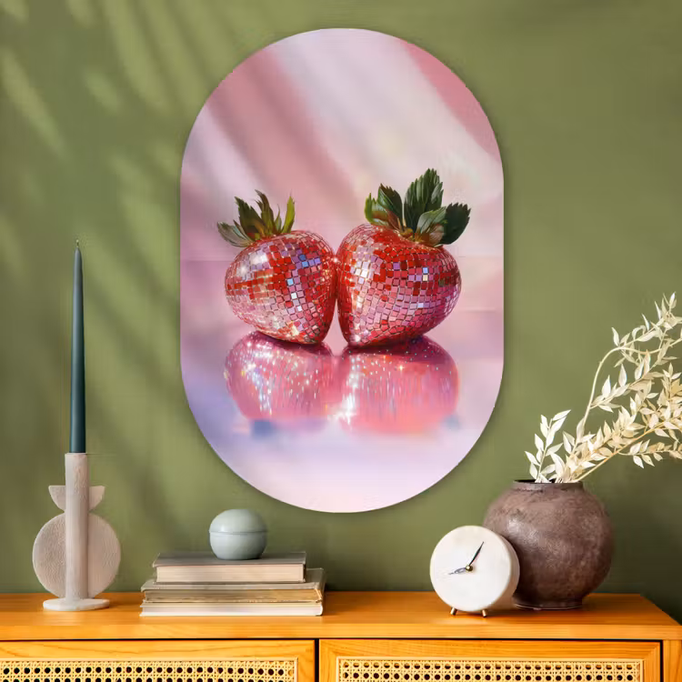 Muurovaal - Glas - Disco - Fruit - Glitter - Strawberry — 2