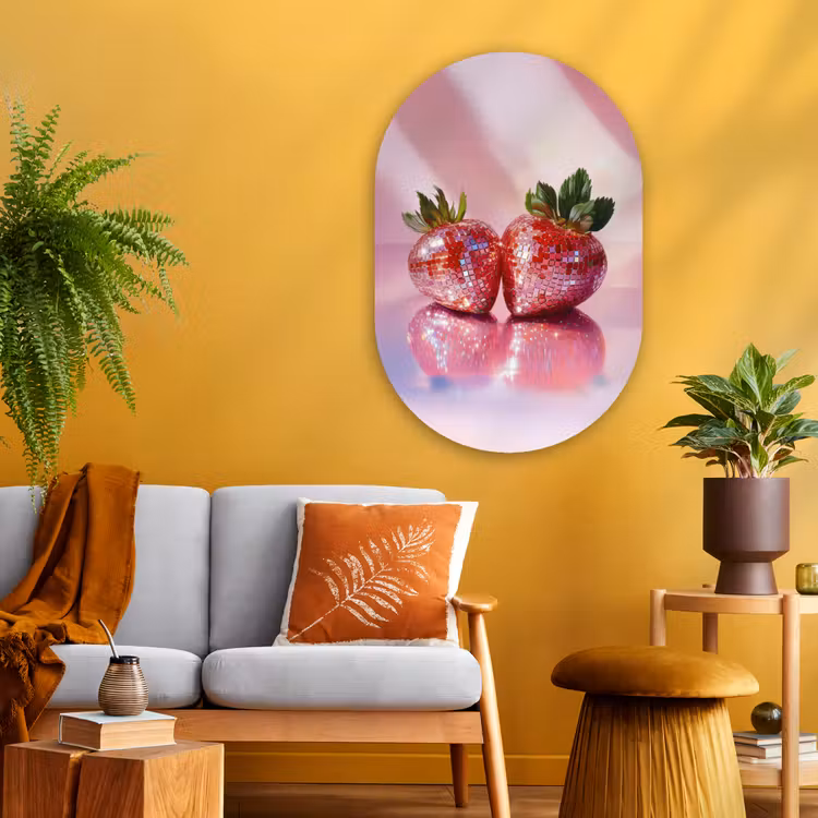 Muurovaal - Glas - Disco - Fruit - Glitter - Strawberry — 3