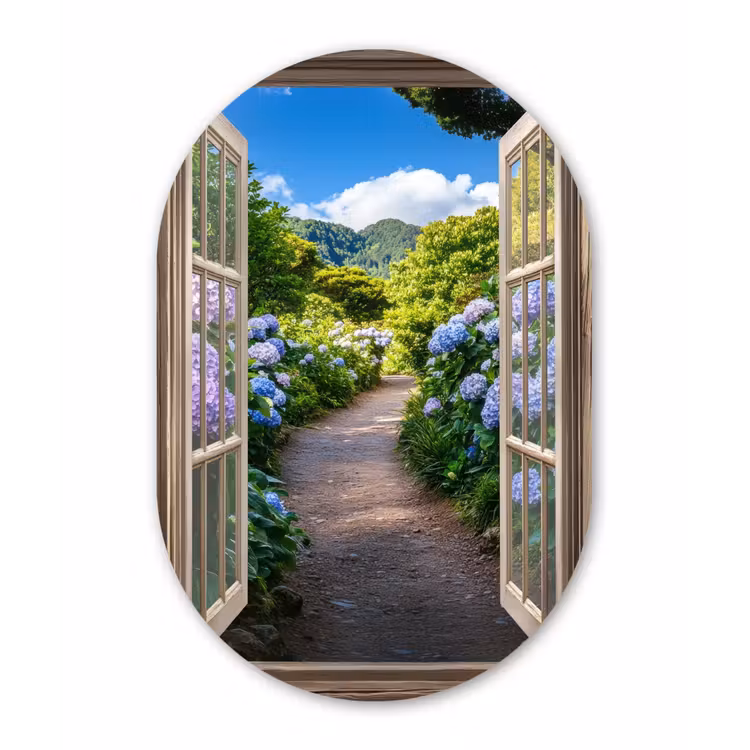 Muurovaal - Glas - Doorkijk - Hortensia - Pad - Natuur — 1