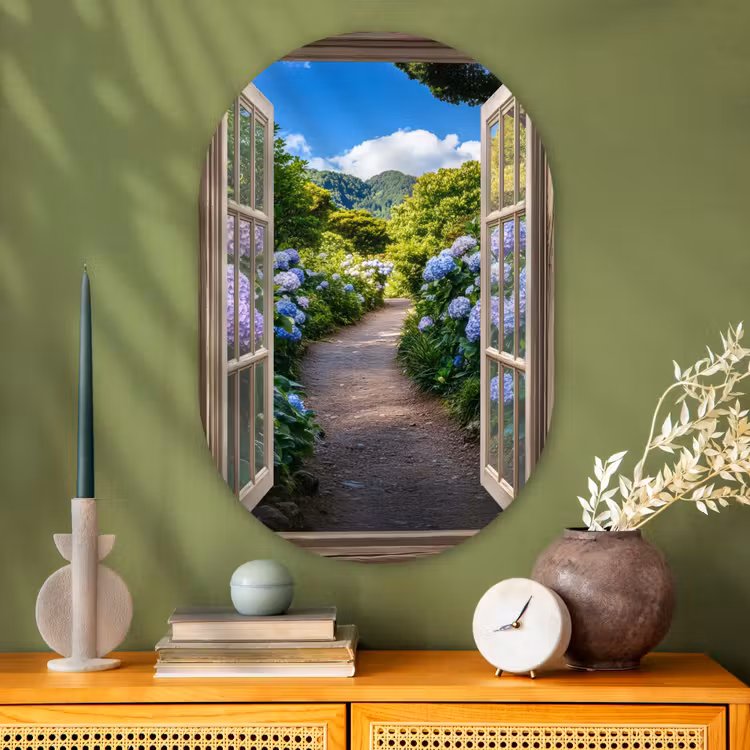 Muurovaal - Glas - Doorkijk - Hortensia - Pad - Natuur — 2
