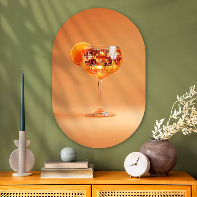 Muurovaal - Glas - Drank - Oranje - Glitter - Disco — 2