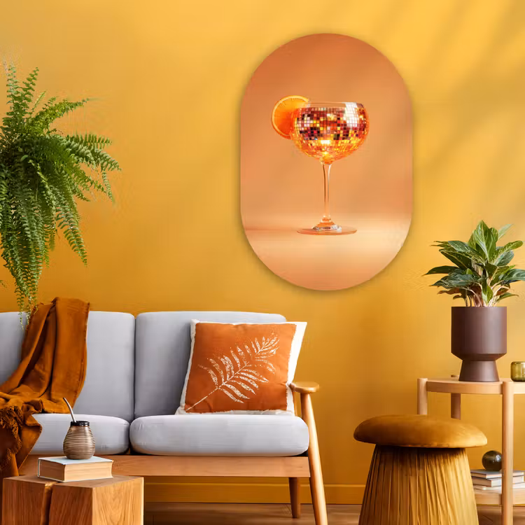 Muurovaal - Glas - Drank - Oranje - Glitter - Disco — 3