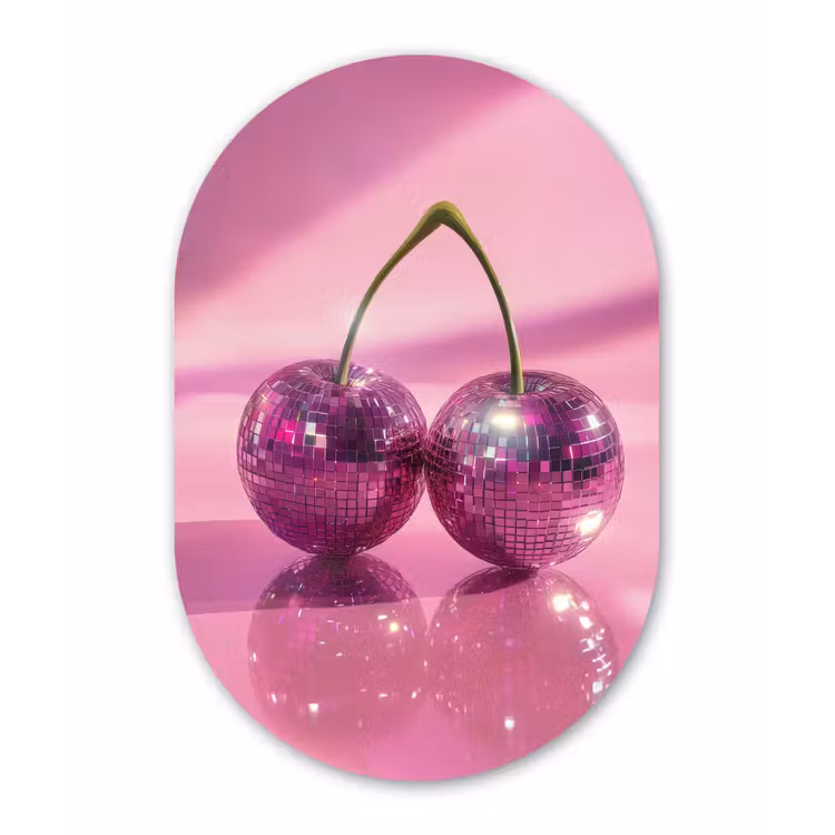 Muurovaal - Glas - Glitter - Discobol - Roze - Kersen — 1