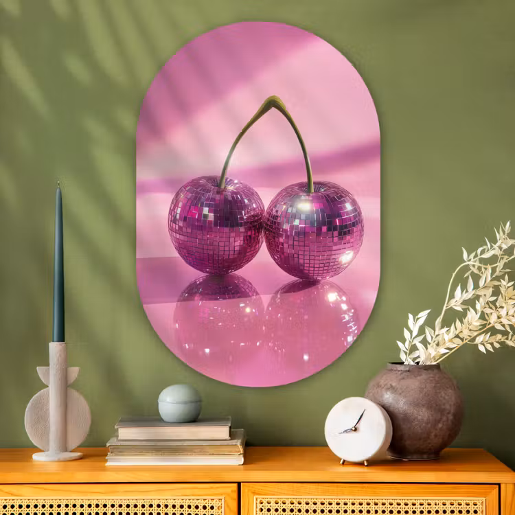 Muurovaal - Glas - Glitter - Discobol - Roze - Kersen — 2