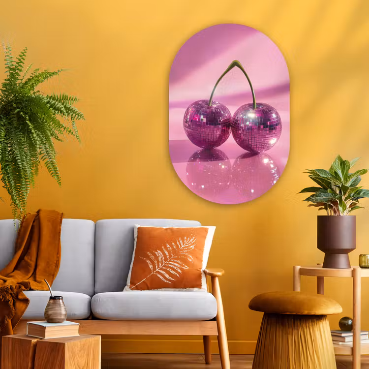 Muurovaal - Glas - Glitter - Discobol - Roze - Kersen — 3
