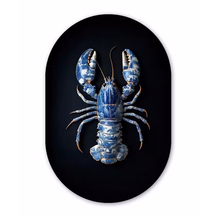 Muurovaal - Glas - Kreeft - Delftsblauw - Schild - Stoer — 1