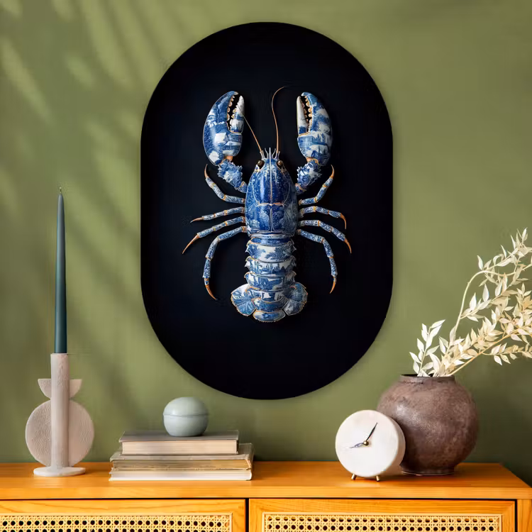 Muurovaal - Glas - Kreeft - Delftsblauw - Schild - Stoer — 2
