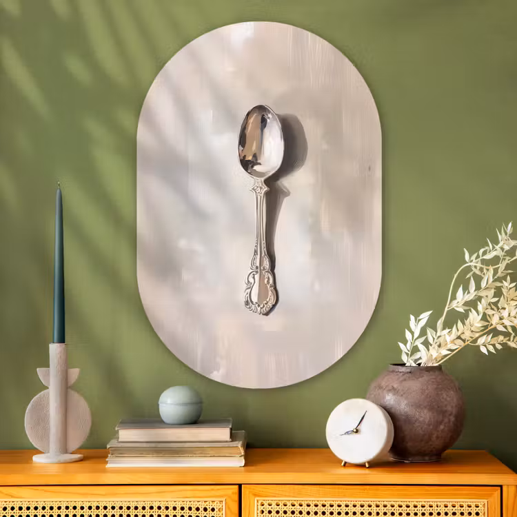 Muurovaal - Glas - Lepel - Verf - Zilver — 2