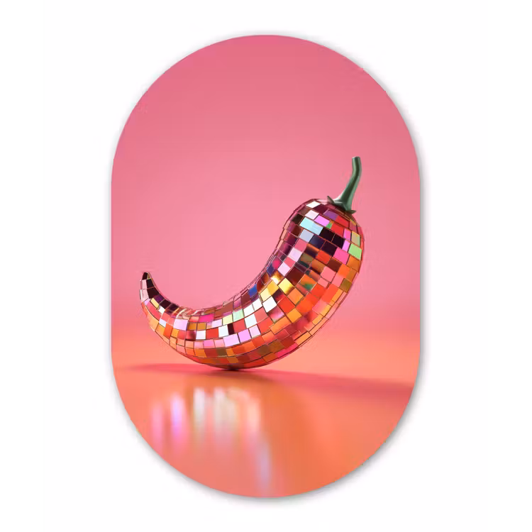 Muurovaal - Glas - Peper - Disco - Rood - Glitter — 1