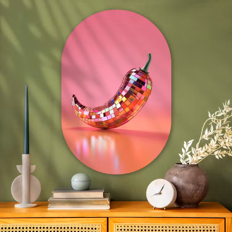 Muurovaal - Glas - Peper - Disco - Rood - Glitter — 2