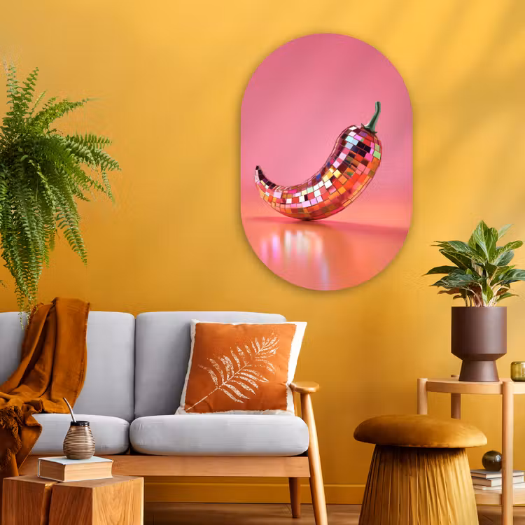 Muurovaal - Glas - Peper - Disco - Rood - Glitter — 3