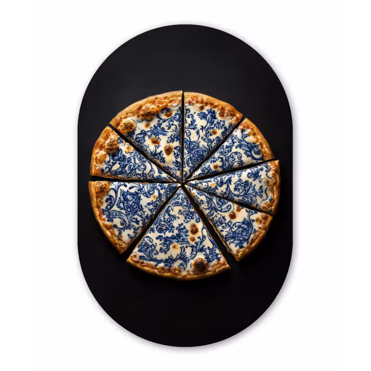 Muurovaal - Glas - Pizza - Eten - Delftsblauw — 1