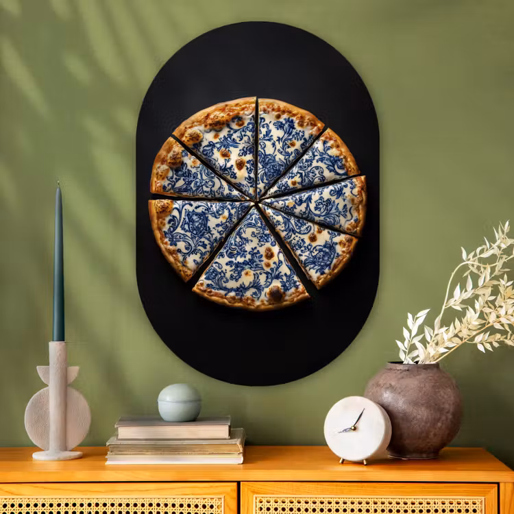 Muurovaal - Glas - Pizza - Eten - Delftsblauw — 2