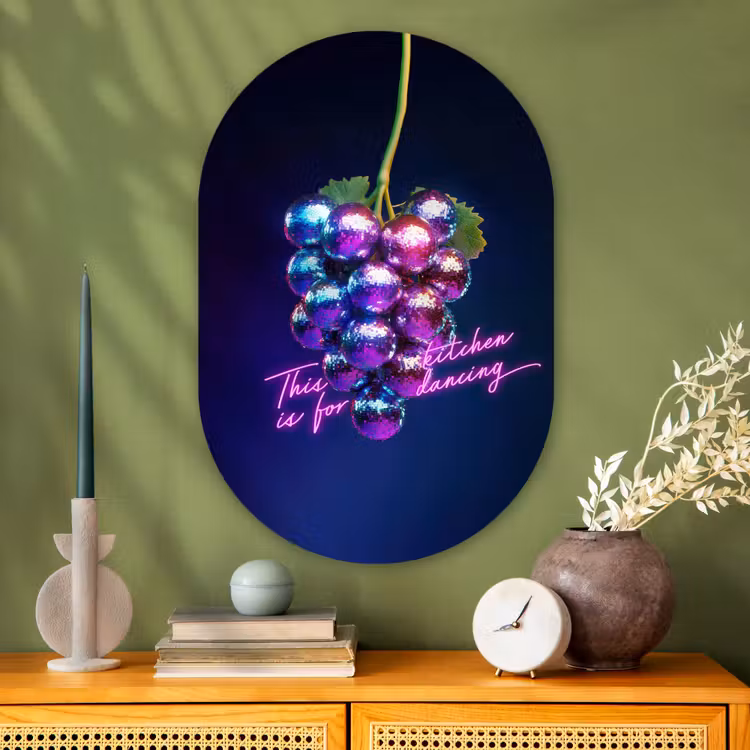 Muurovaal - Glas - Quote - Neon - Disco - Druiven — 2