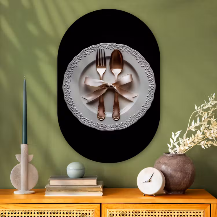 Muurovaal - Glas - Rose - Strik - Bestek — 2