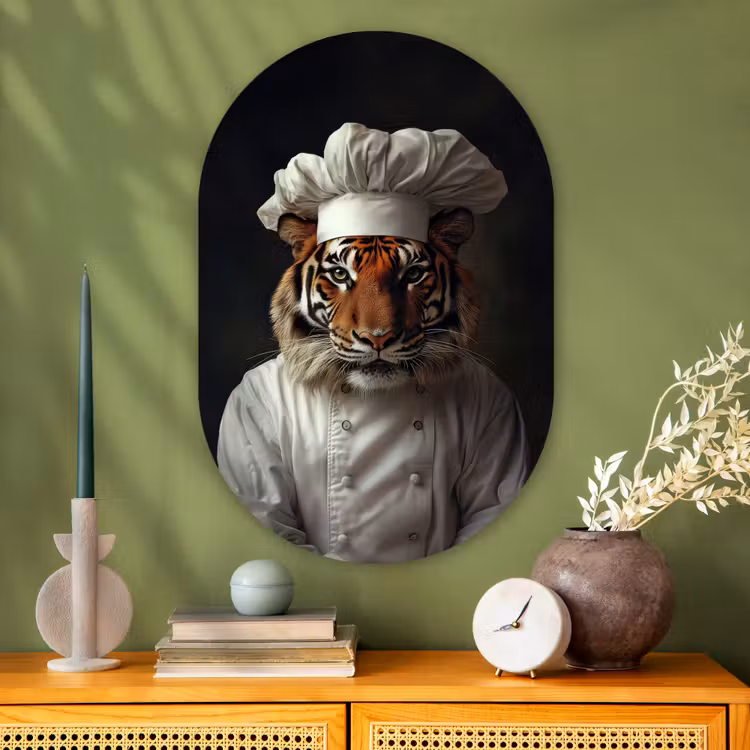 Muurovaal - Glas - Tijger - Kokskleding - Bruin — 2