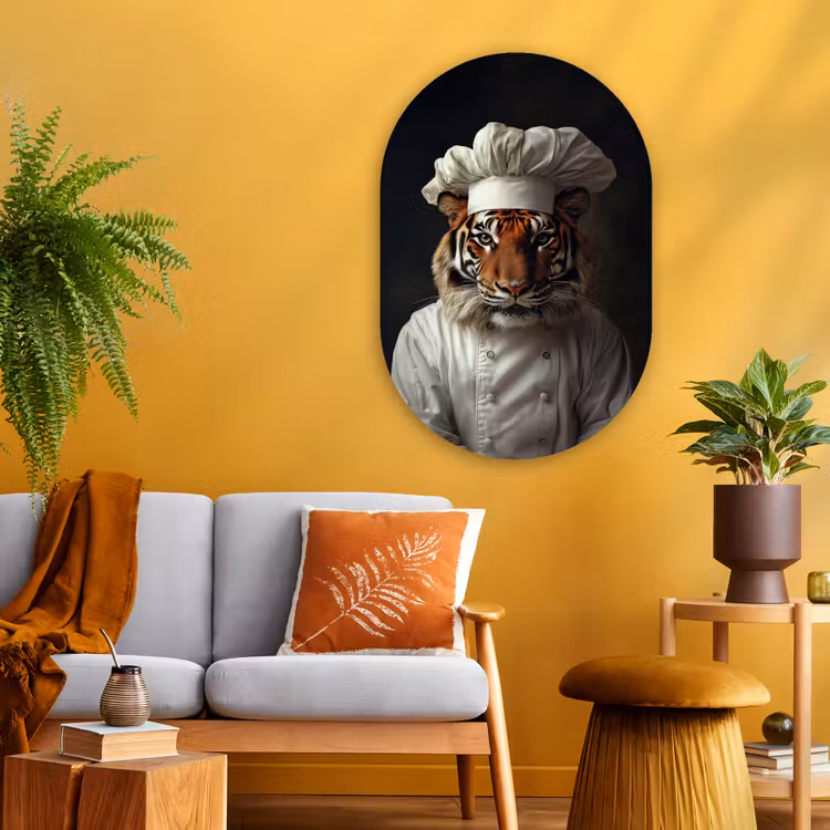 Muurovaal - Glas - Tijger - Kokskleding - Bruin — 3