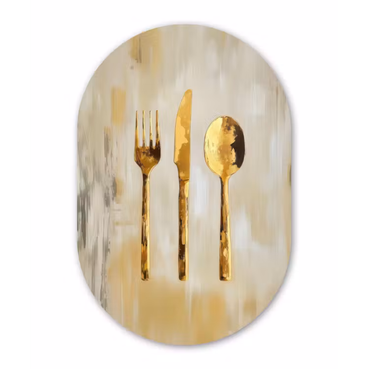 Muurovaal - Glas - Verf - Goud - Bestek — 1