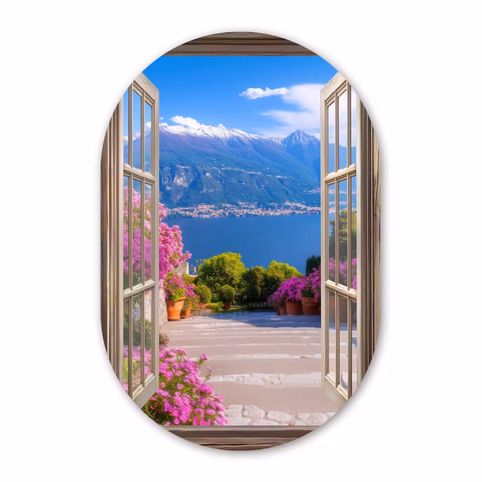 Muurovaal - Glas - Doorkijk - Berg - Landschap - Uitzicht - Meer — 1