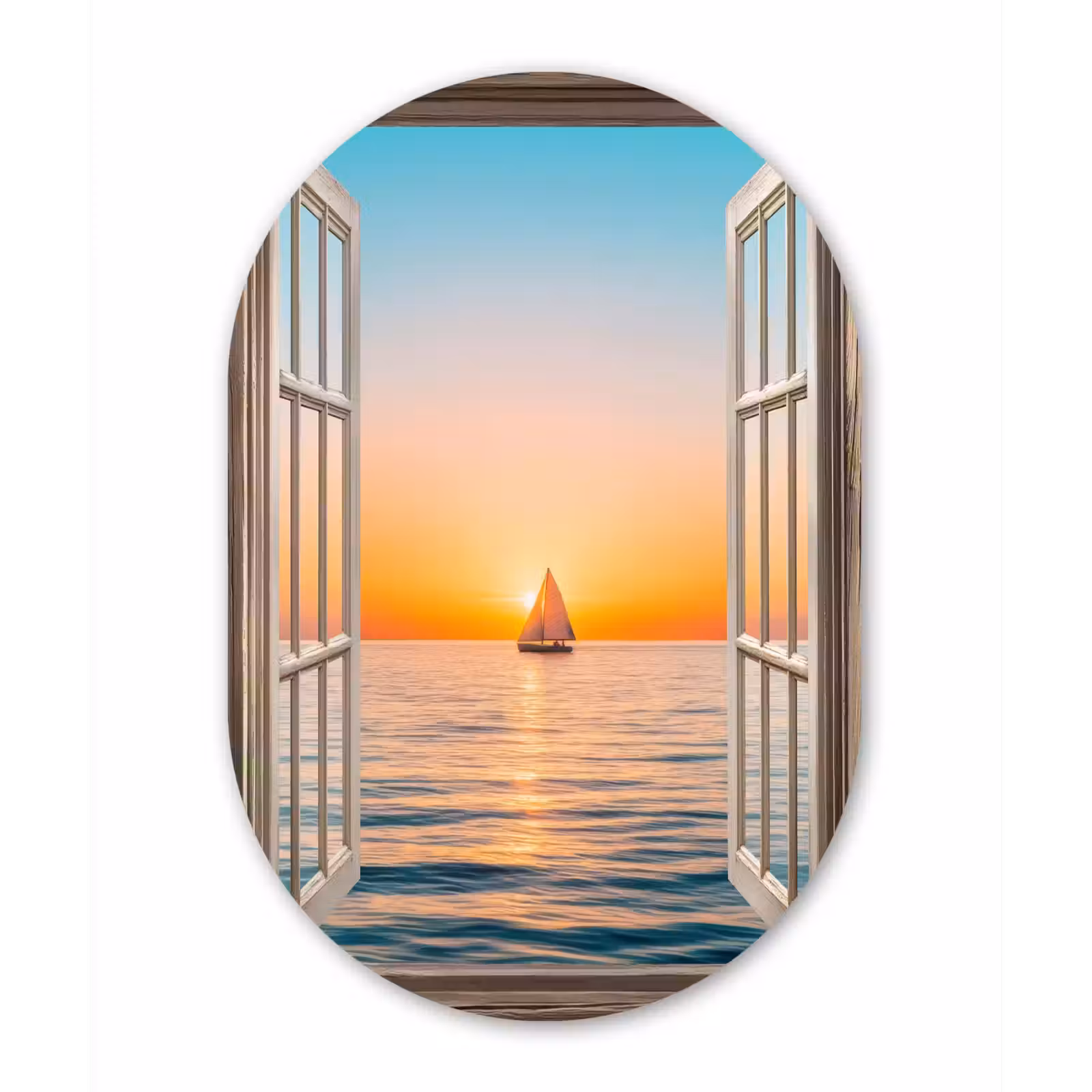 Muurovaal - Glas - Doorkijk - Zee - Boot - Zonsondergang — 1
