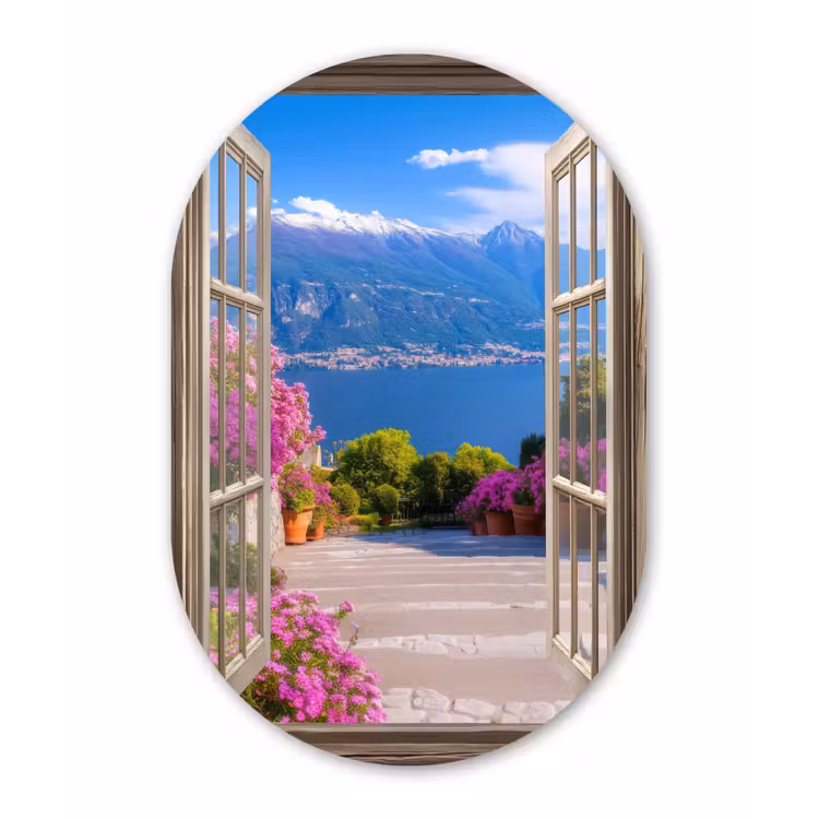 Muurovaal - Glas - Doorkijk - Berg - Landschap - Uitzicht - Meer — 1