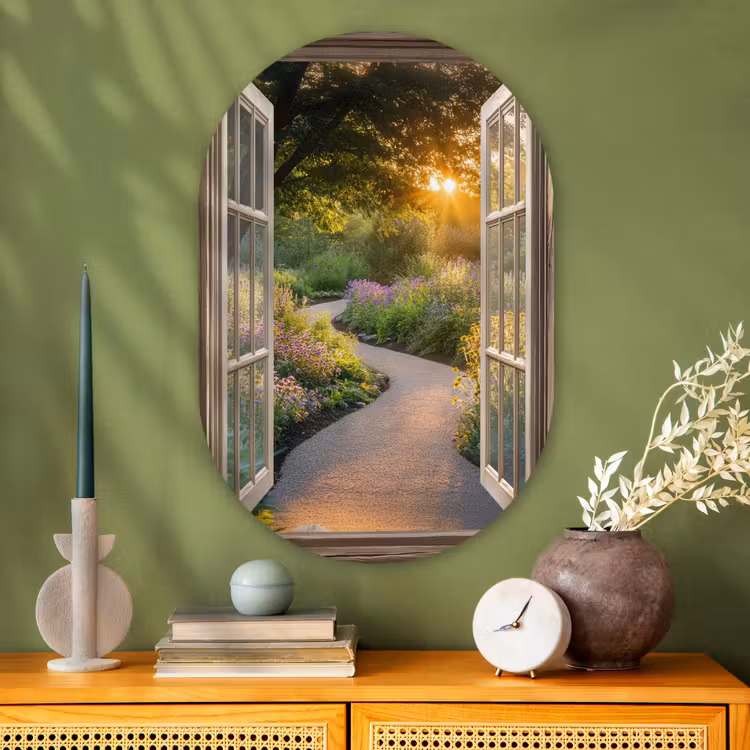 Muurovaal - Glas - Doorkijk - Bloemen - Natuur - Zon - Pad — 2