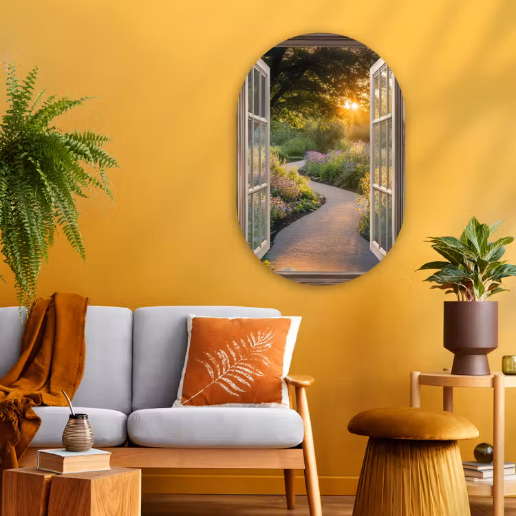 Muurovaal - Glas - Doorkijk - Bloemen - Natuur - Zon - Pad — 3