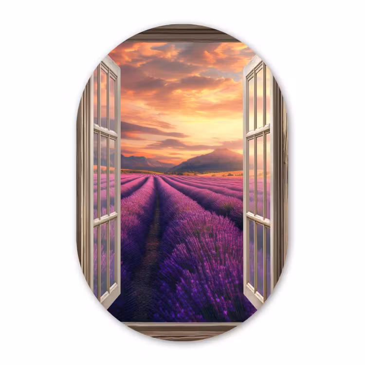 Muurovaal - Glas - Doorkijk - Lavendel - Landschap - Bloemen - Paars — 1