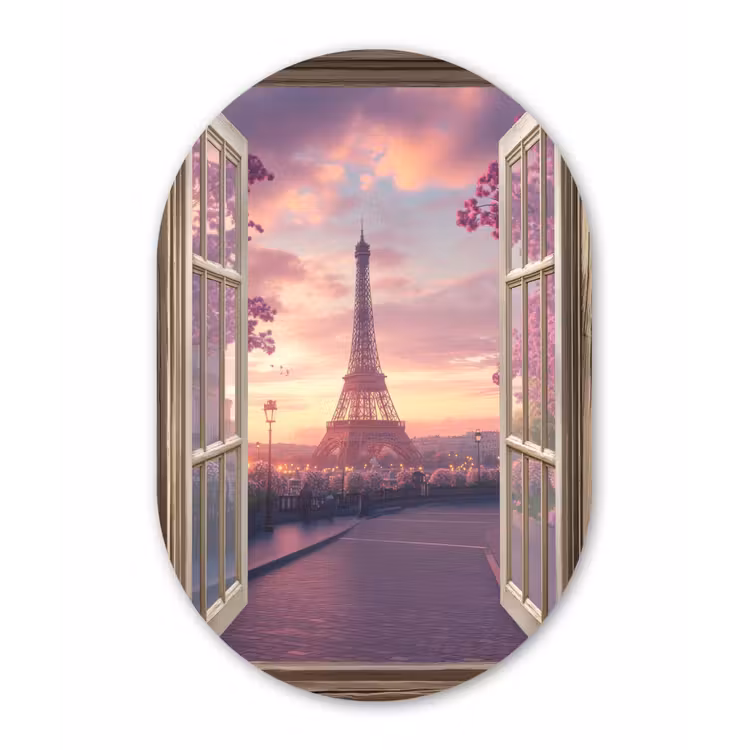 Muurovaal - Glas - Doorkijk - Parijs - Eiffeltoren - Roze - Kersenbloesem — 1