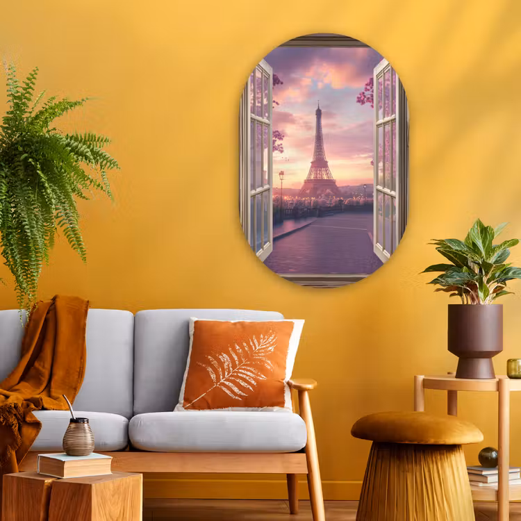 Muurovaal - Glas - Doorkijk - Parijs - Eiffeltoren - Roze - Kersenbloesem — 3