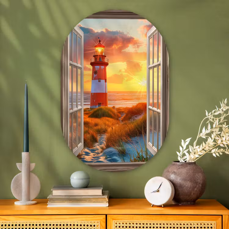 Muurovaal - Glas - Doorkijk - Raam - Vuurtoren - Zonsondergang - Strand — 2