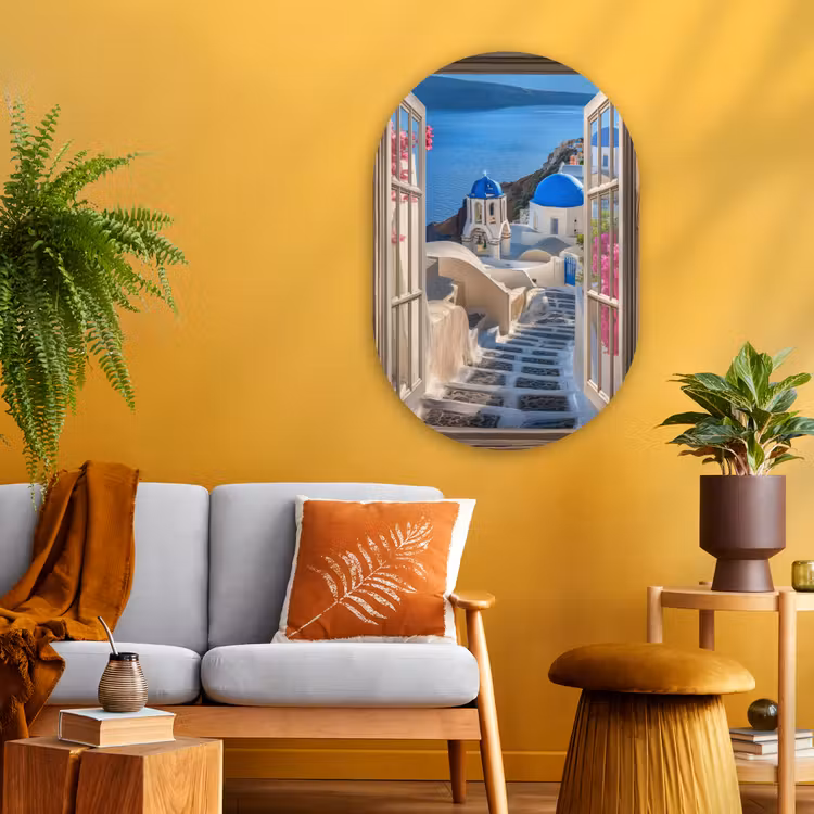 Muurovaal - Glas - Doorkijk - Santorini - Landschap - Blauw - Grieks — 3
