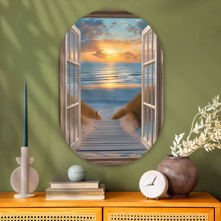 Muurovaal - Glas - Doorkijk - Strand - Pad - Zonsondergang — 2