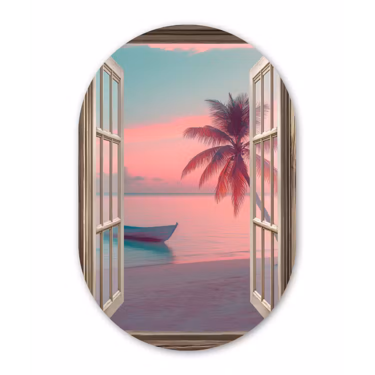 Muurovaal - Glas - Doorkijk - Strand - Palmboom - Tropisch — 1