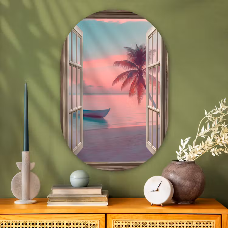 Muurovaal - Glas - Doorkijk - Strand - Palmboom - Tropisch — 2