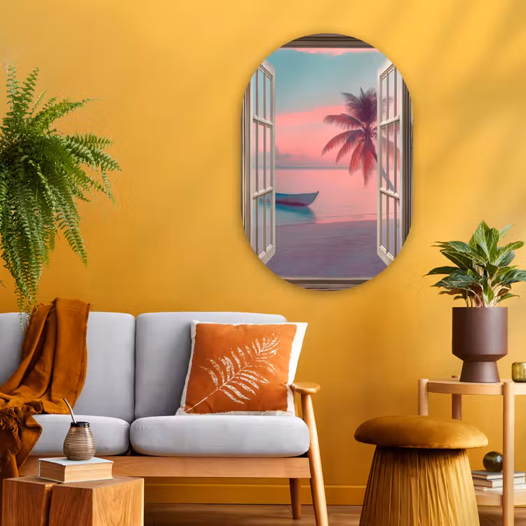 Muurovaal - Glas - Doorkijk - Strand - Palmboom - Tropisch — 3